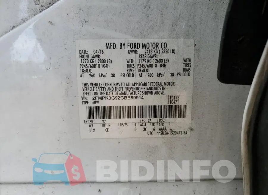 2FMPK3G92GBB59914 Photo# 13
