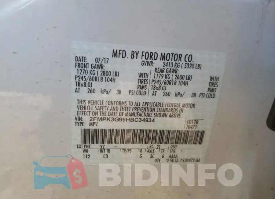 2FMPK3G99HBC34934 Photo# 13