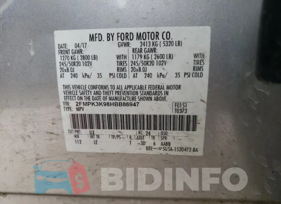 2FMPK3K98HBB86947 Photo# 12