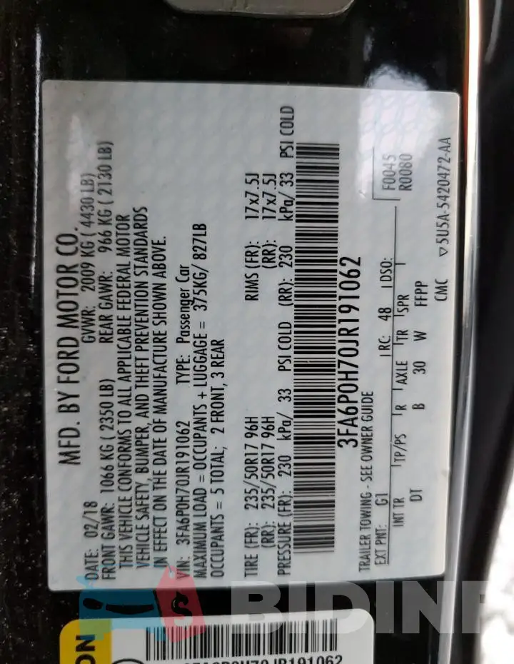 3FA6P0H70JR191062 Photo# 12