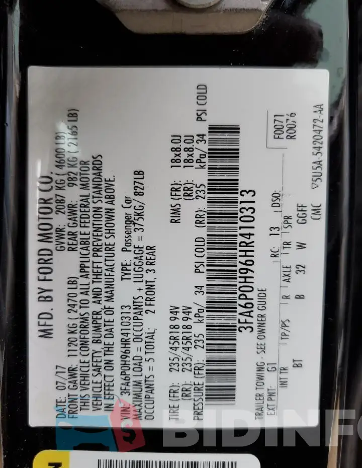 3FA6P0H96HR410313 Photo# 12