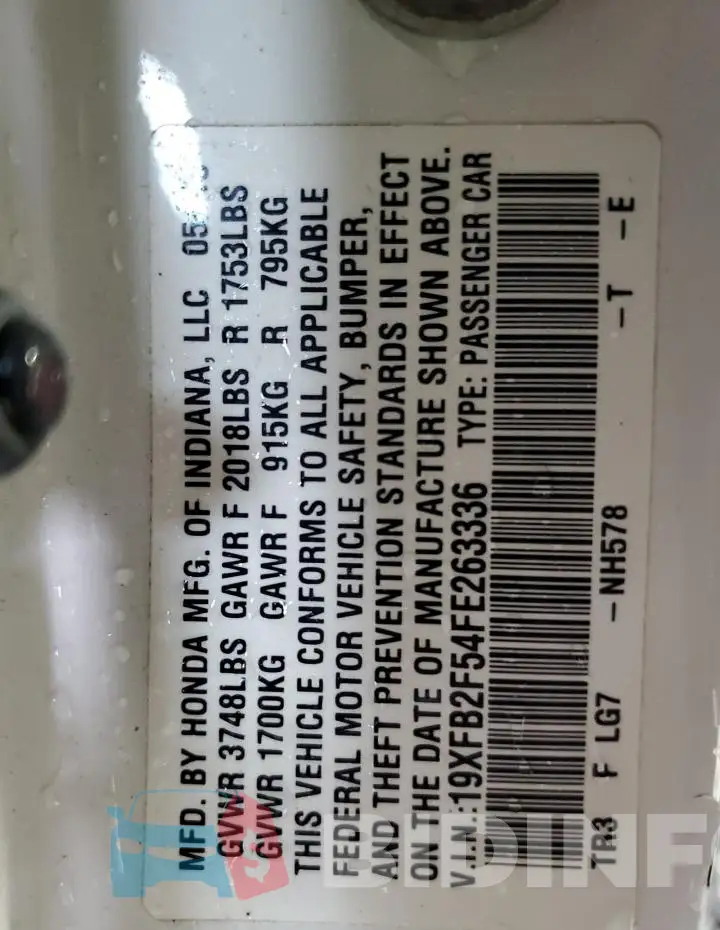 19XFB2F54FE263336 Photo# 12