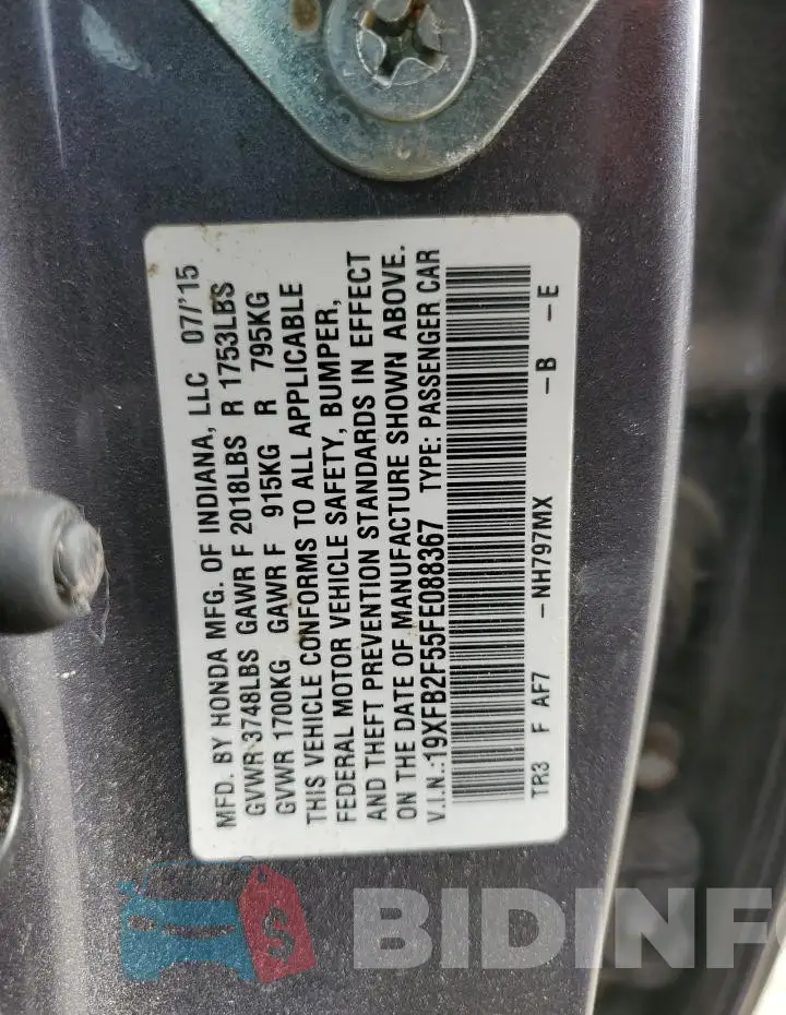 19XFB2F55FE088367 Photo# 12