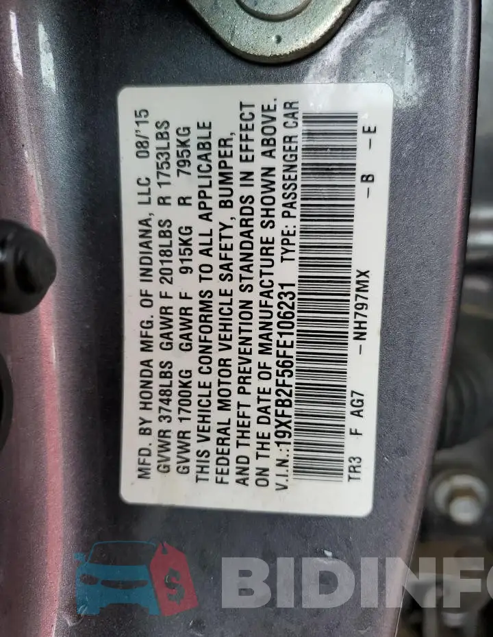 19XFB2F56FE106231 Photo# 12