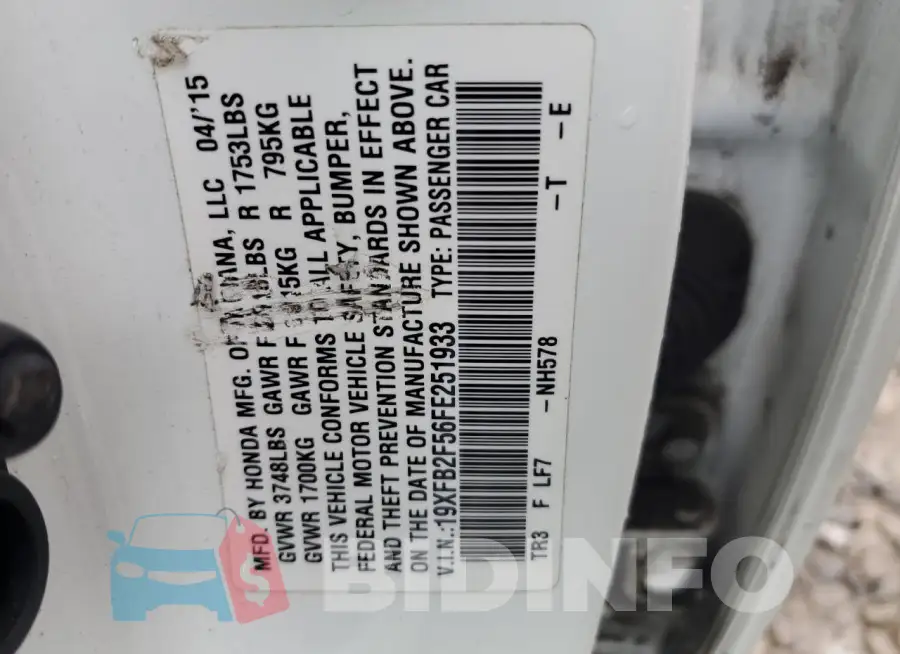 19XFB2F56FE251933 Photo# 13