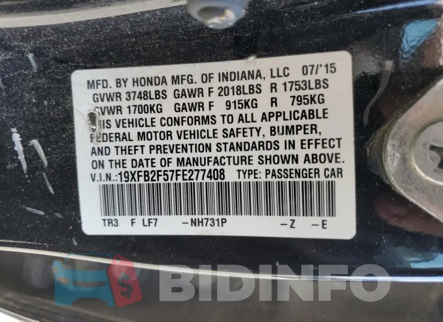 19XFB2F57FE277408 Photo# 12