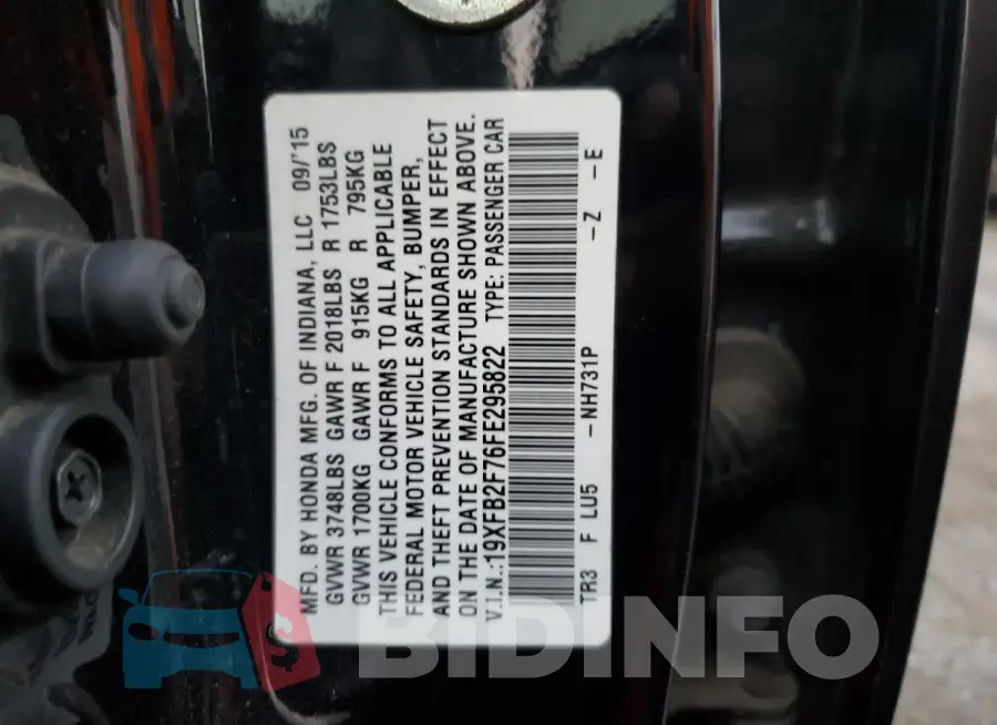19XFB2F76FE295822 Photo# 12