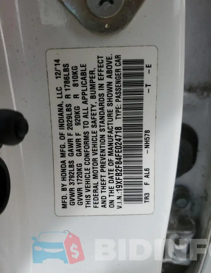 19XFB2F84FE024718 Photo# 12