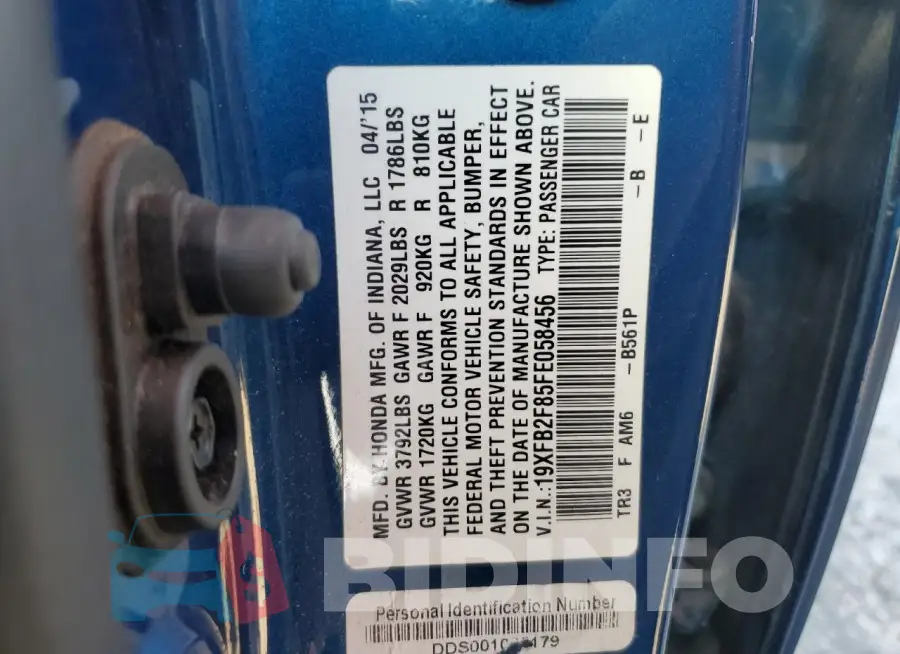 19XFB2F85FE058456 Photo# 13