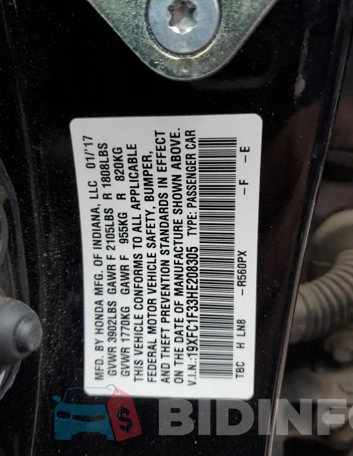 19XFC1F33HE208305 Photo# 12