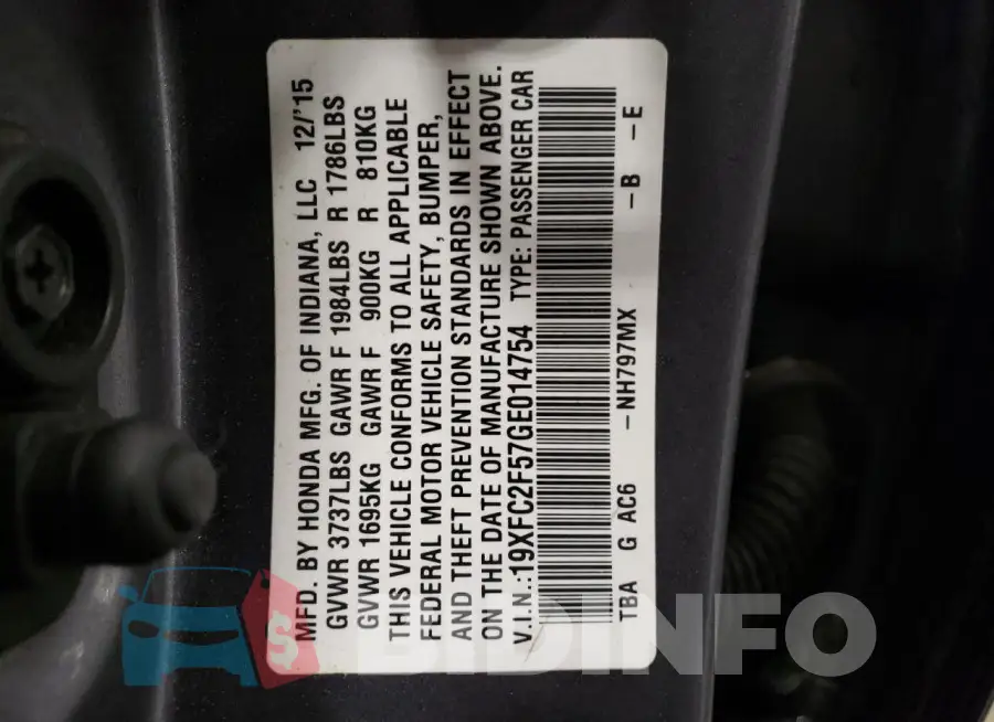 19XFC2F57GE014754 Photo# 12