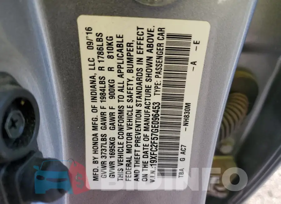 19XFC2F57GE096453 Photo# 12
