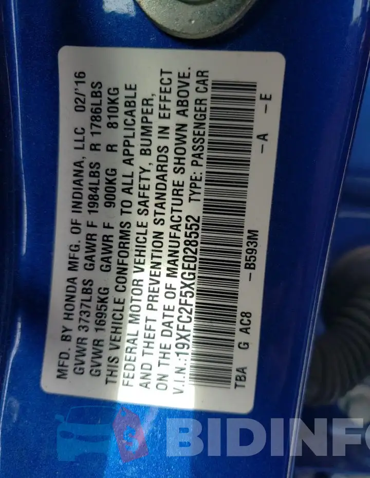 19XFC2F5XGE028552 Photo# 12