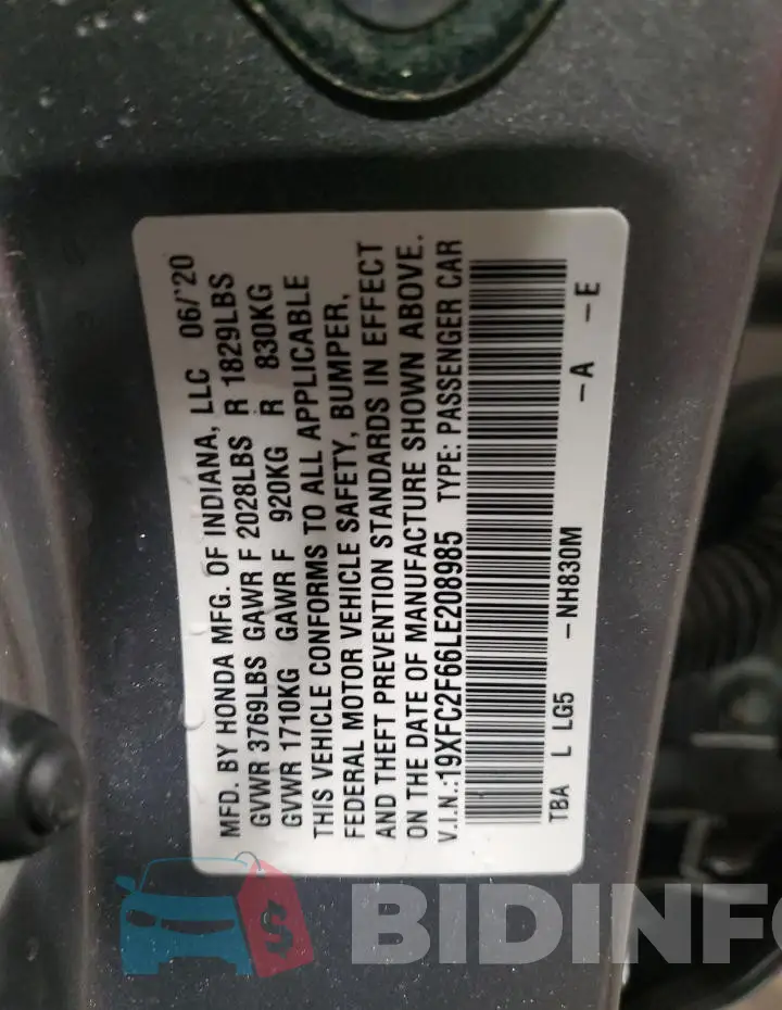 19XFC2F66LE208985 Photo# 13