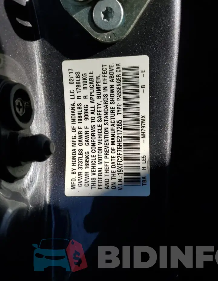 19XFC2F76HE217265 Photo# 13