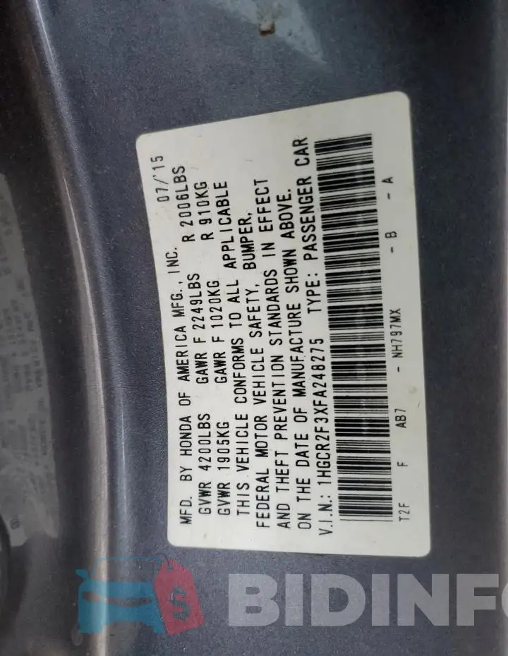 1HGCR2F3XFA248275 Photo# 12