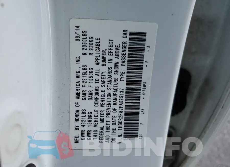 1HGCR2F87FA025137 Photo# 12