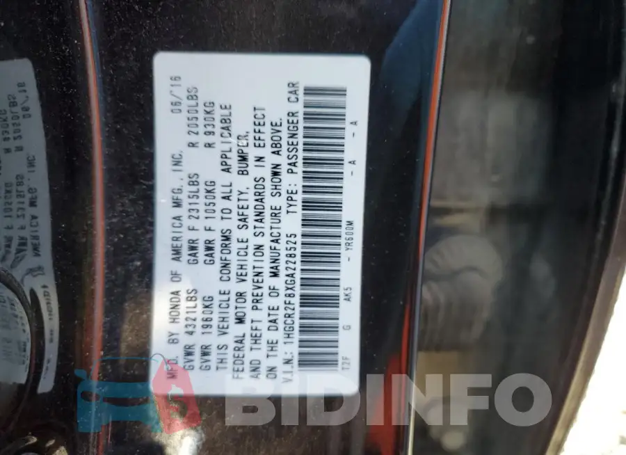 1HGCR2F8XGA228525 Photo# 13
