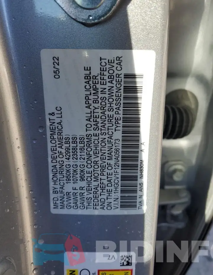 1HGCV1F12NA056173 Photo# 13