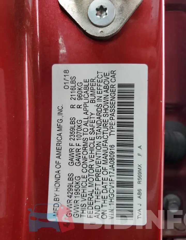 1HGCV1F17JA080916 Photo# 12