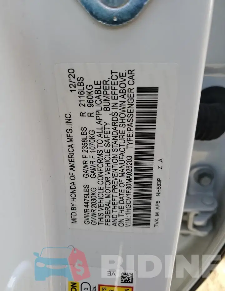1HGCV1F30MA026203 Photo# 13