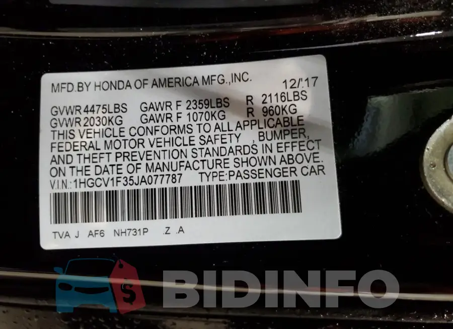1HGCV1F35JA077787 Photo# 12