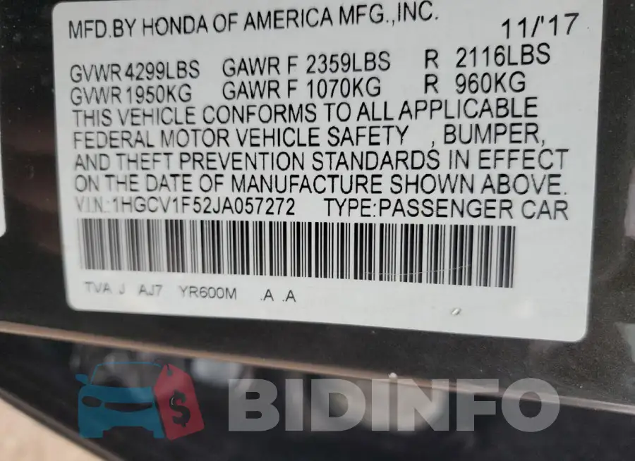 1HGCV1F52JA057272 Photo# 12