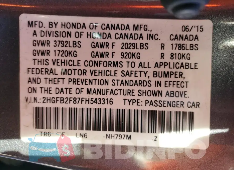 2HGFB2F87FH543316 Photo# 12