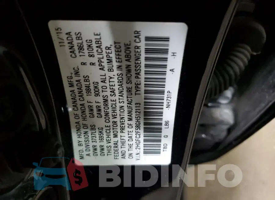 2HGFC2F58GH512113 Photo# 12