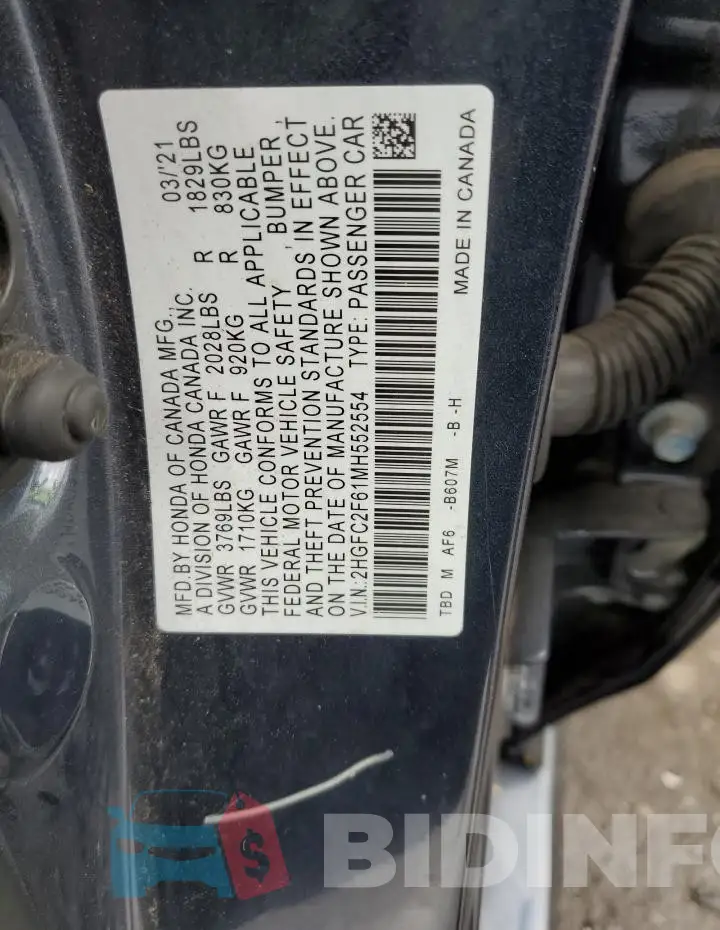 2HGFC2F61MH552554 Photo# 12