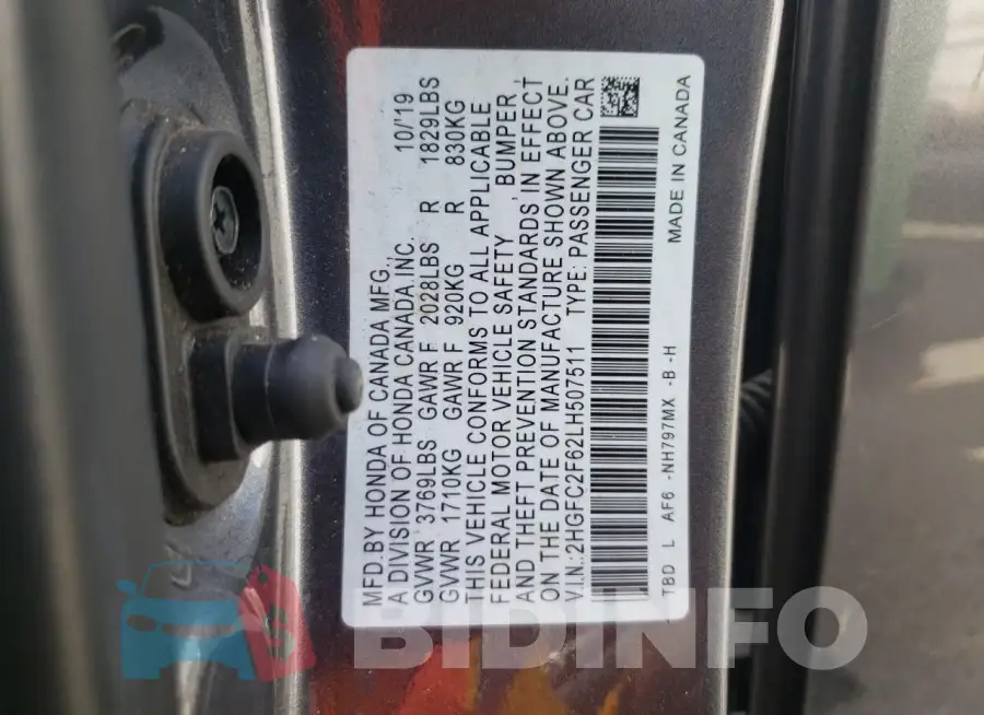 2HGFC2F62LH507511 Photo# 12