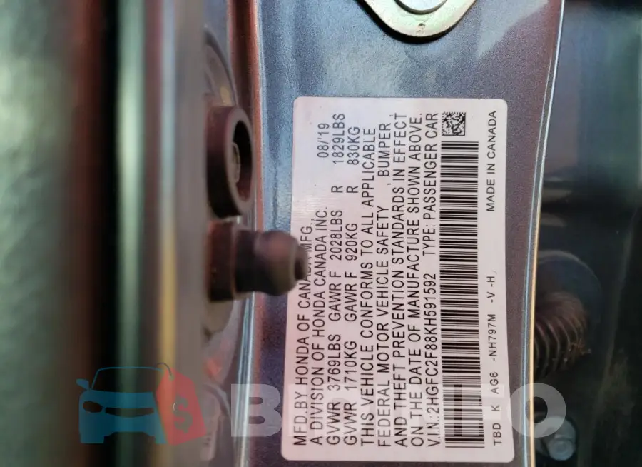 2HGFC2F88KH591592 Photo# 12