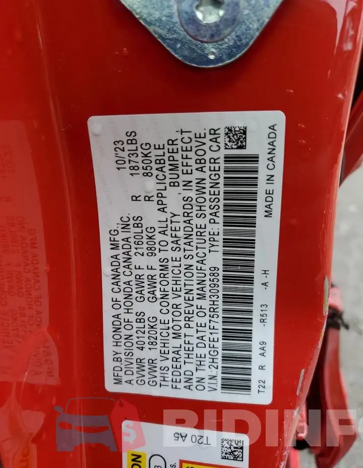 2HGFE1F75RH309589 Photo# 12