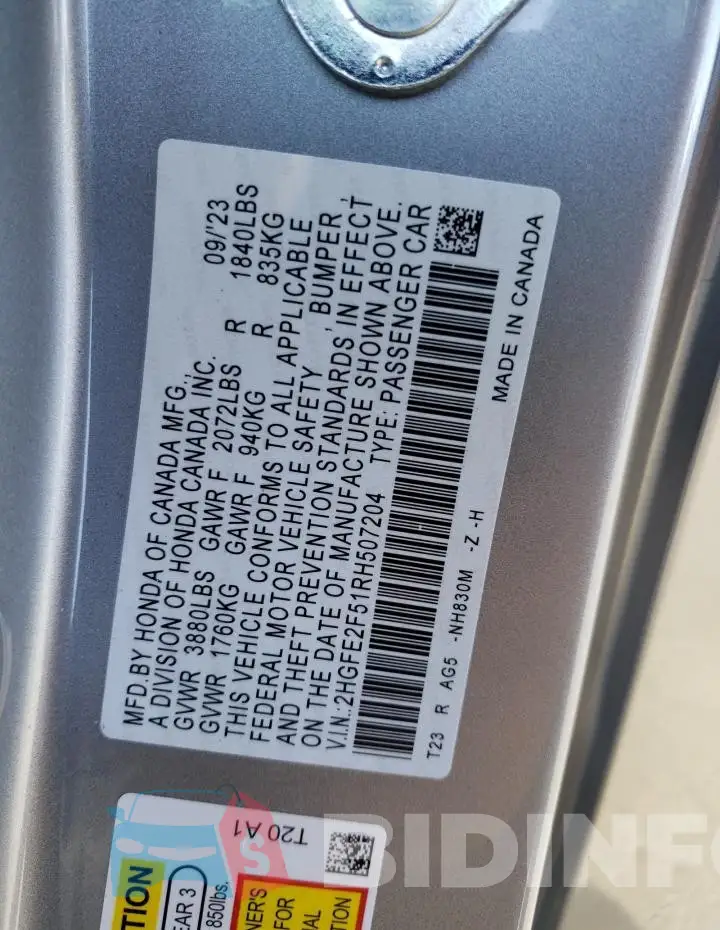 2HGFE2F51RH507204 Photo# 12