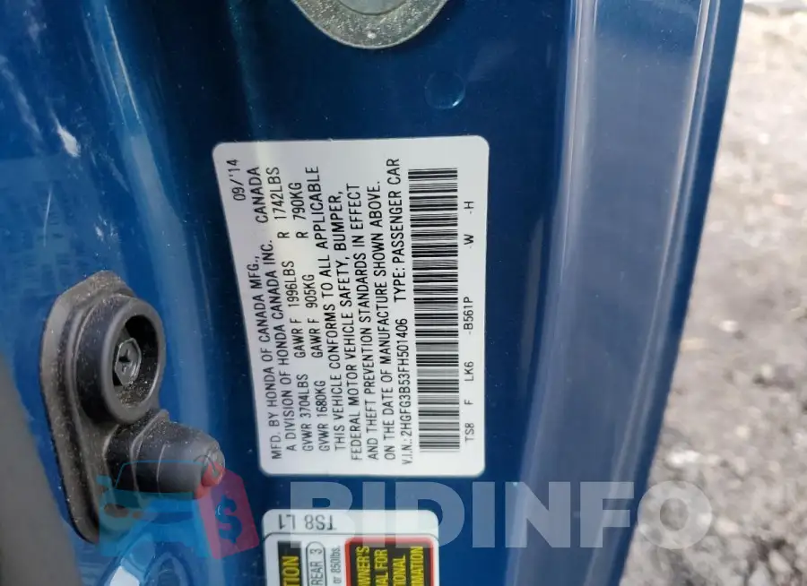 2HGFG3B53FH501406 Photo# 13