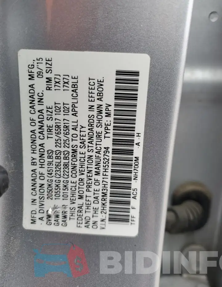 2HKRM3H71FH552794 Photo# 13