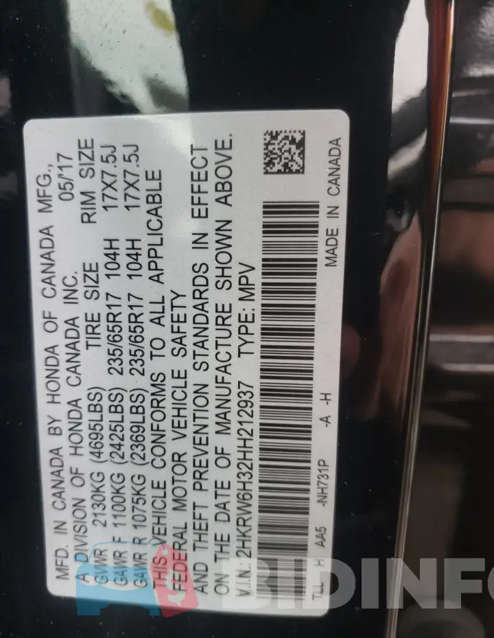 2HKRW6H32HH212937 Photo# 12