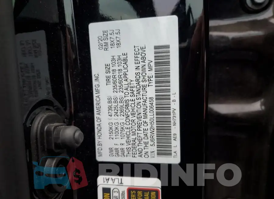 5J6RW2H50LL006458 Photo# 14