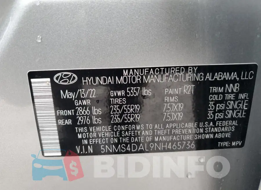 5NMS4DAL9NH465736 Photo# 13