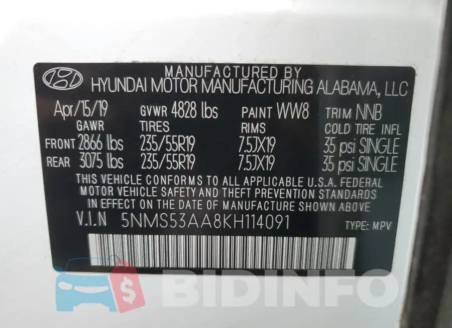 5NMS53AA8KH114091 Photo# 13