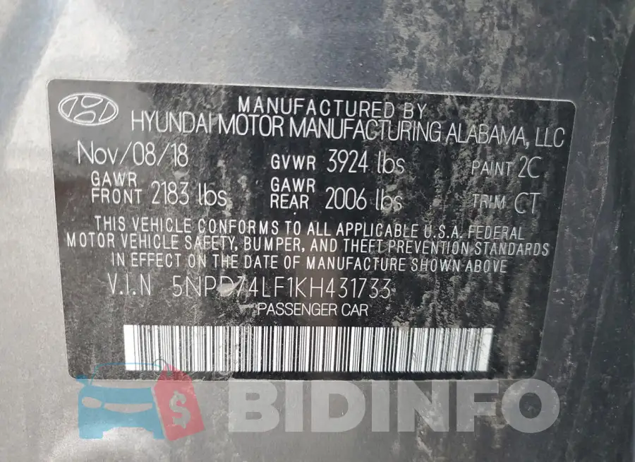 5NPD74LF1KH431733 Photo# 12