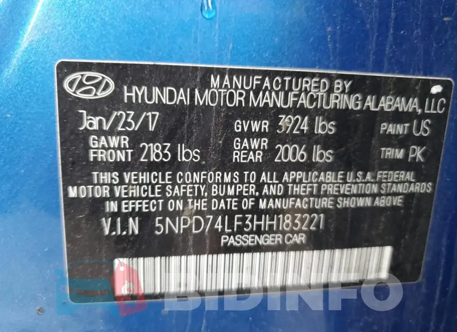 5NPD74LF3HH183221 Photo# 12