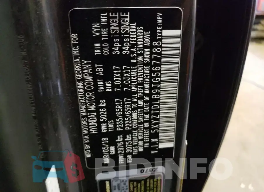 5XYZTDLB9JG567788 Photo# 12