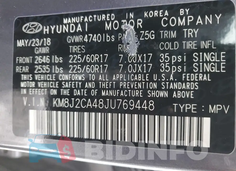KM8J2CA48JU769448 Photo# 12