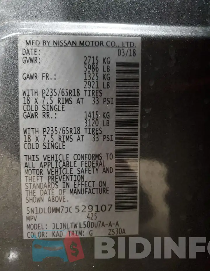 5N1DL0MM7JC529107 Photo# 13