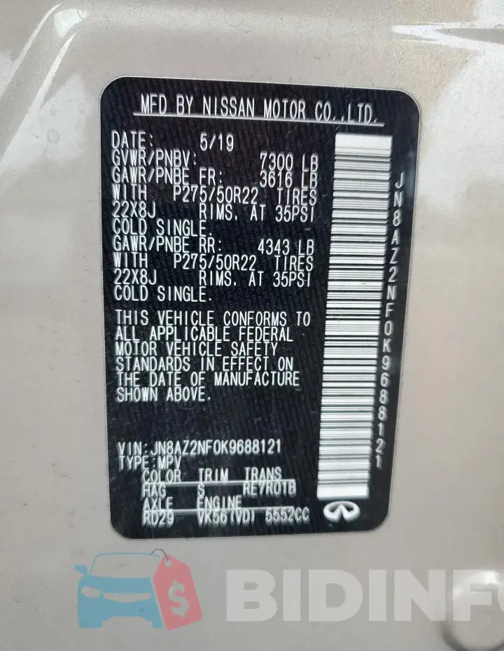 JN8AZ2NF0K9688121 Photo# 13