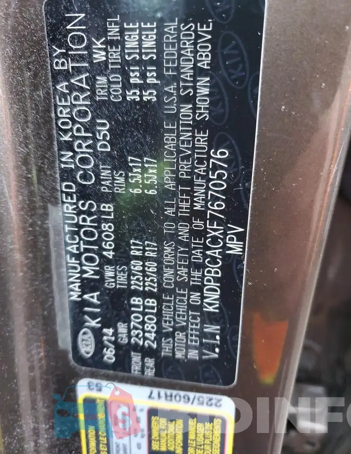 KNDPBCACXF7670576 Photo# 13