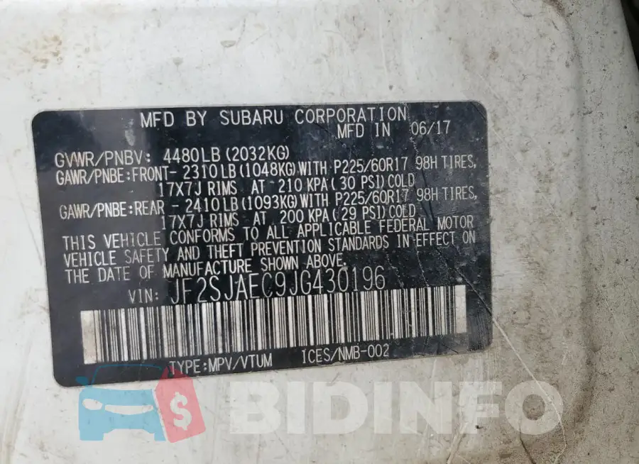 JF2SJAEC9JG430196 Photo# 12