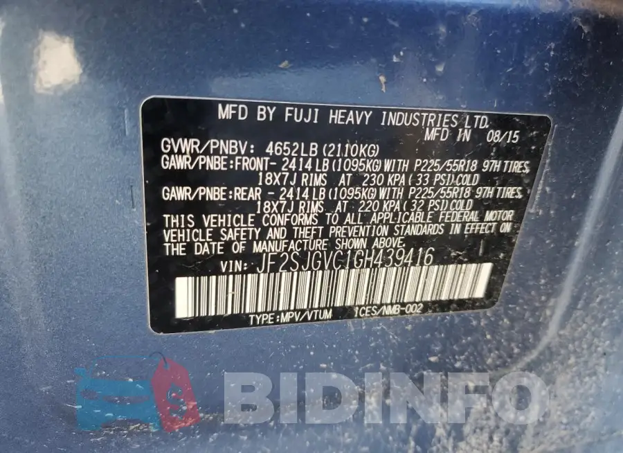 JF2SJGVC1GH439416 Photo# 12