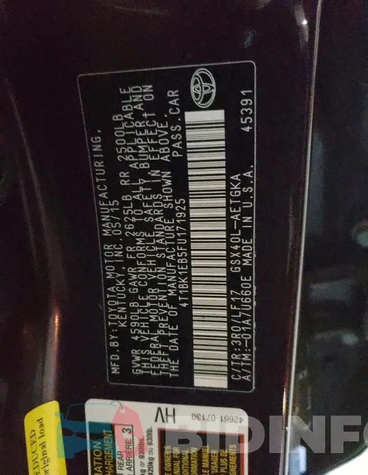 4T1BK1EB5FU171925 Photo# 12